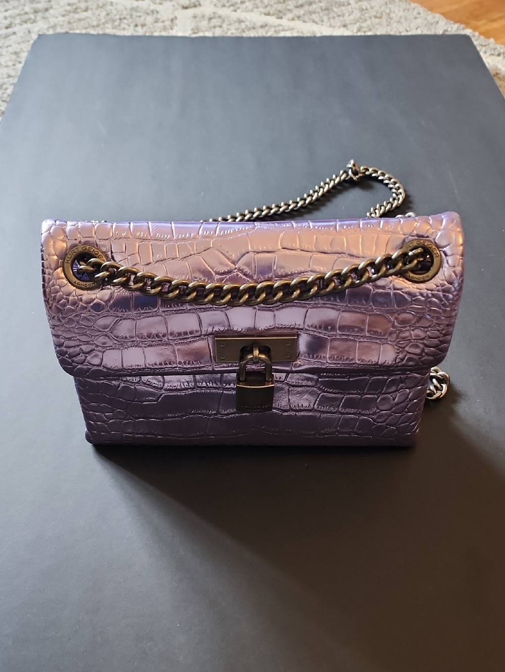 Kurt Geiger London Mini Brixton Shoulder Bag.  Croc-Embossed Chain.